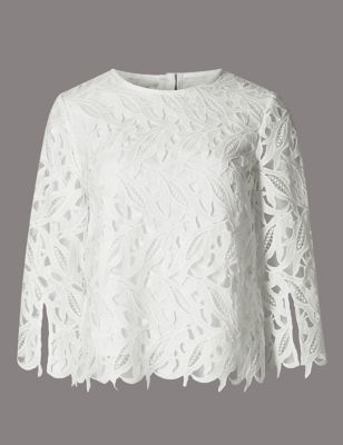Floral Lace 3/4 Sleeve Shell Top